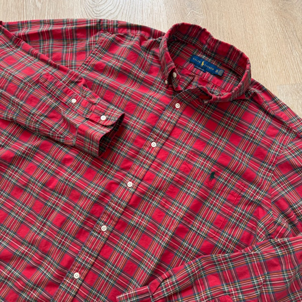 Ralph Lauren Classic Fit Button Down Shirt Mens XXL Red Plaid Cotton Long Sleeve